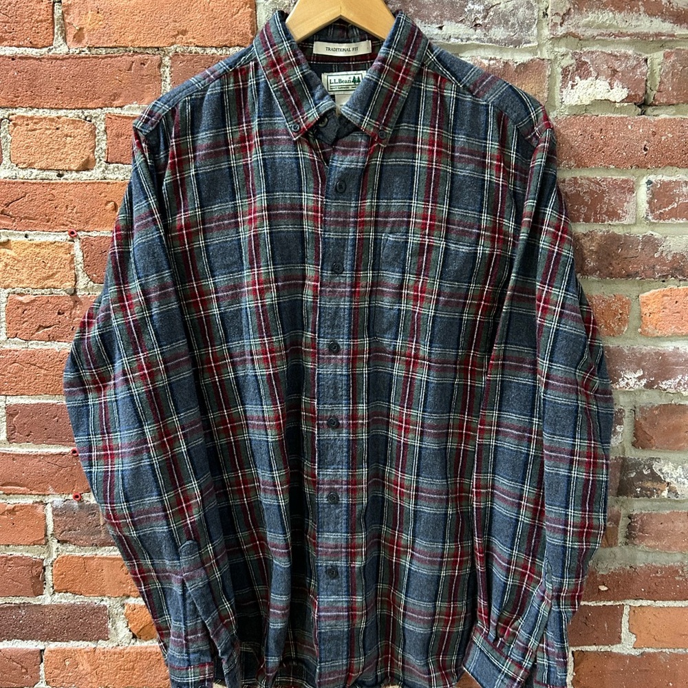 L.L. Bean Men's Plaid Shirt - Navy and Crimson